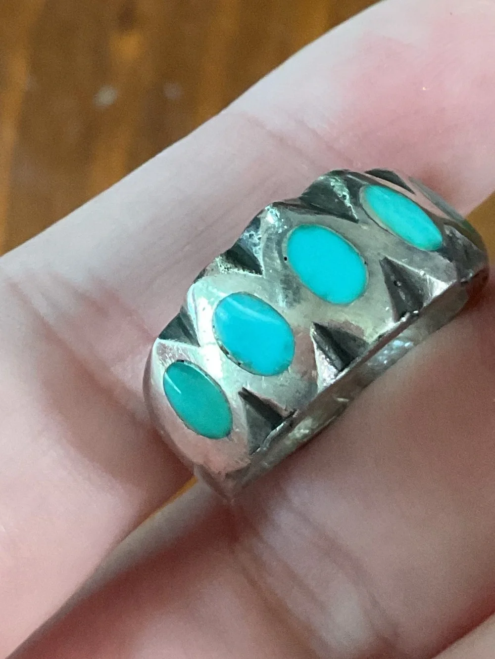 Vintage Sterling Silver Turquoise Inlay Native American Heavy Chunky Ring Size 6